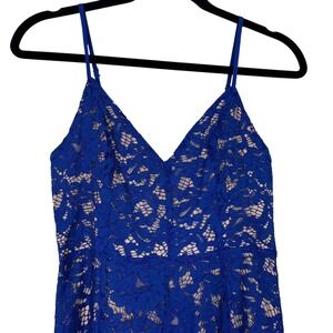 Lulus Women's Royal Blue Lace Spaghetti Strap Midi Dress Size Small‎
